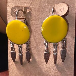 Yellow Enamel Dangle Earrings